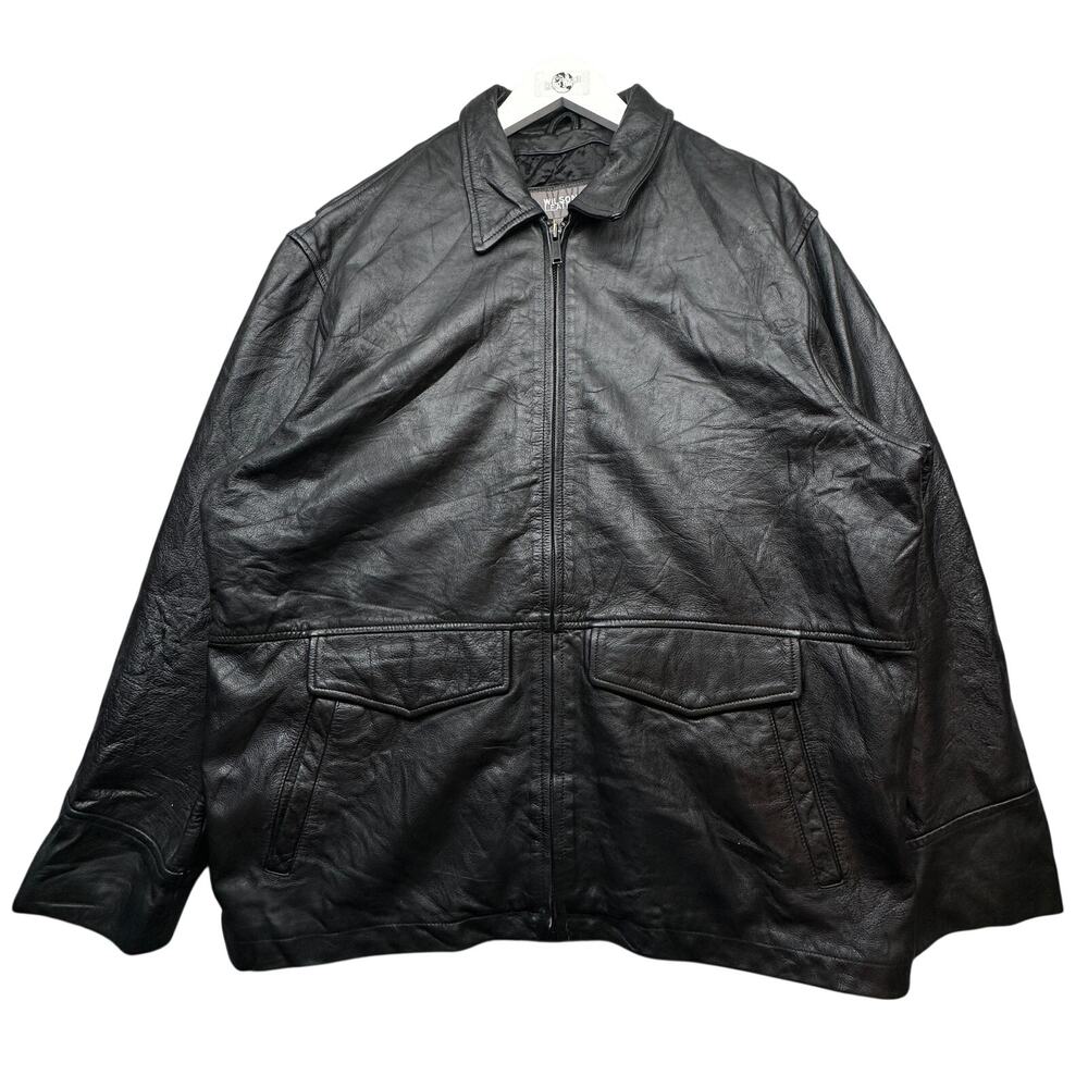 Wilsons Leather Full Zip Overcoat Jacket Coat Mens XL Pockets Black Quilt Lined